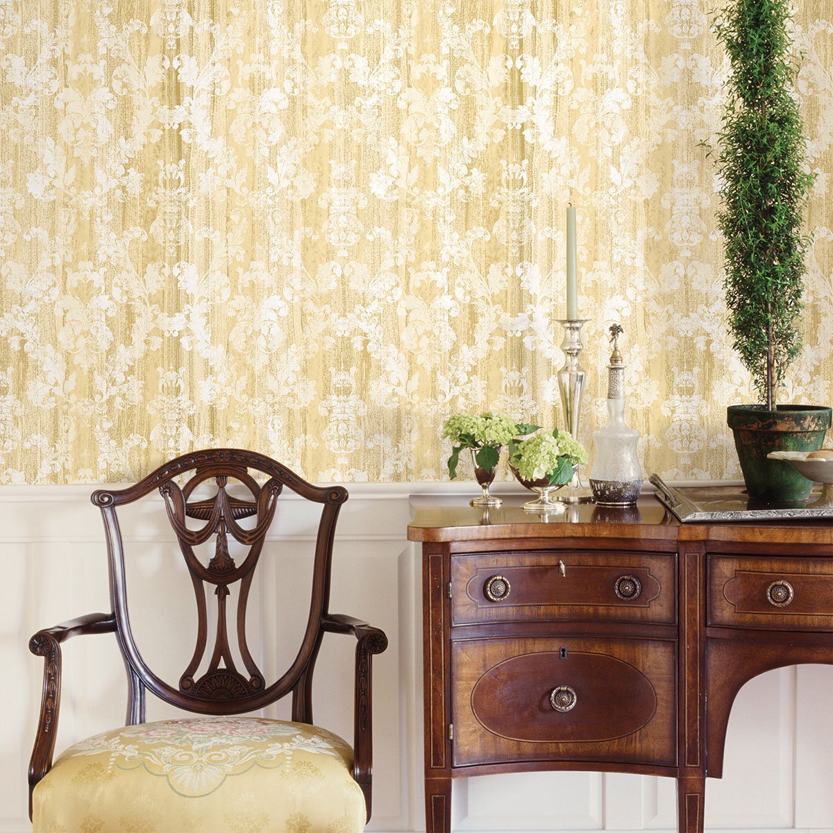Camilia Honey Damask  Wallpaper