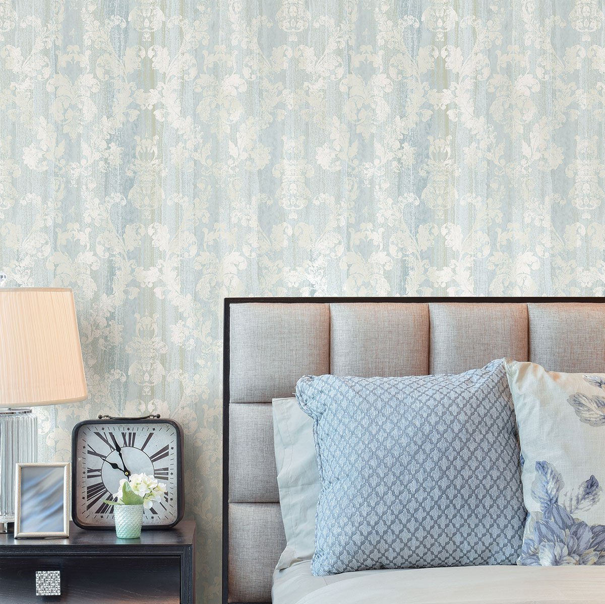 Camilia Light Blue Damask  Wallpaper