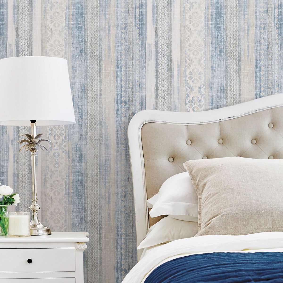 Blair Blue Ikat Stripe  Wallpaper