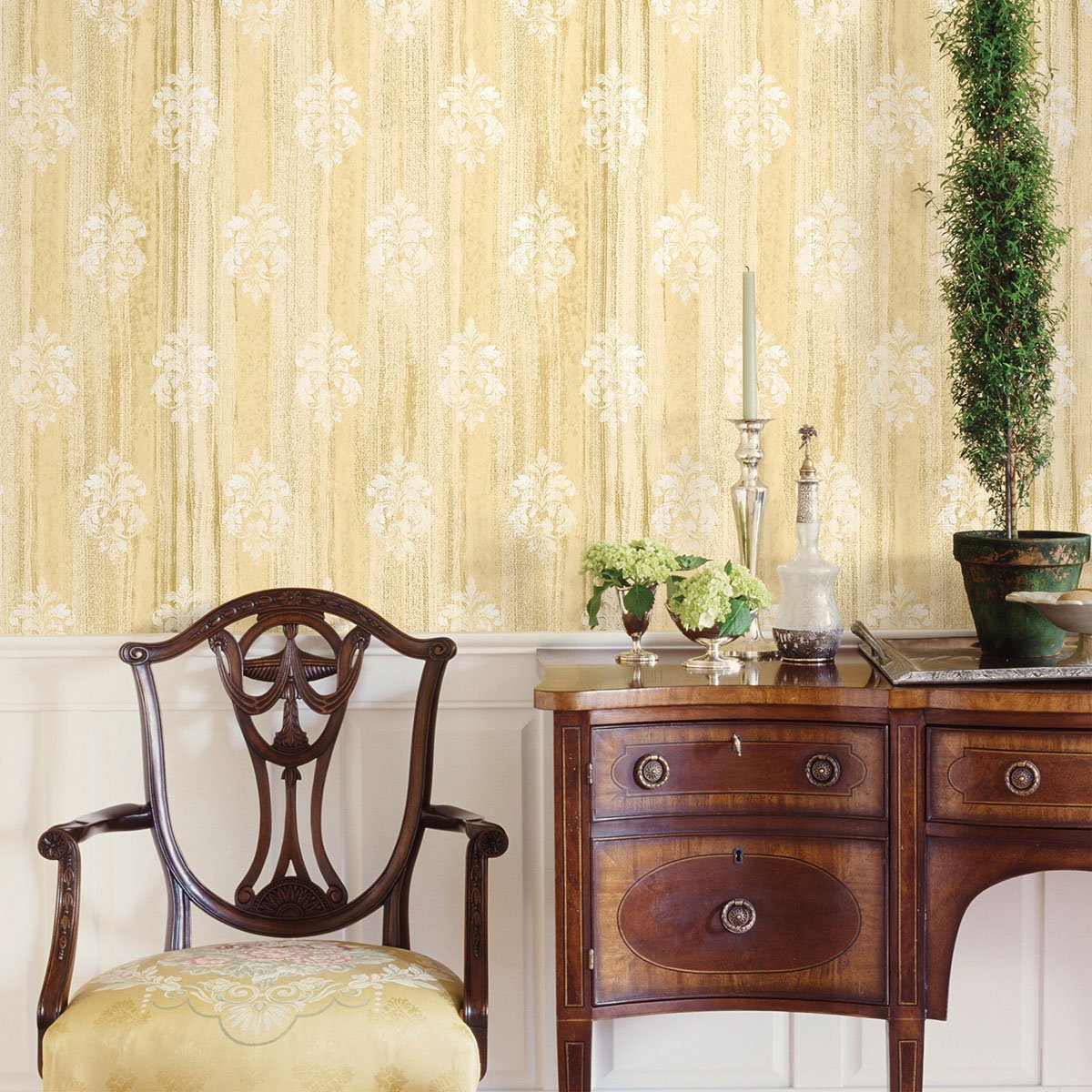 Alison Yellow Damask Motif  Wallpaper