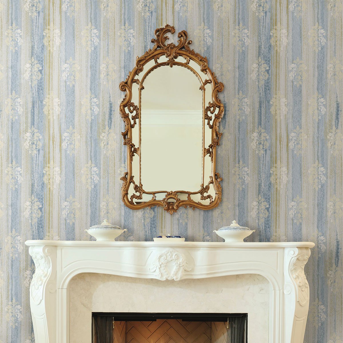 Alison Blue Damask Motif  Wallpaper