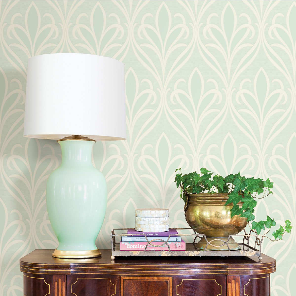 Vivian Seafoam Nouveau Damask Wallpaper