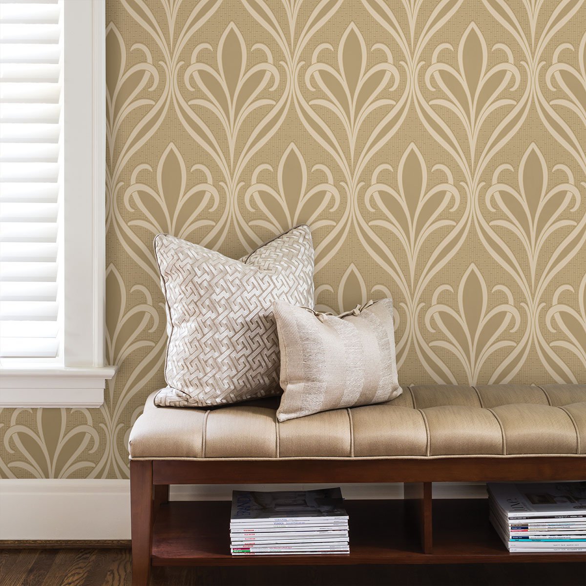 Vivian Khaki Nouveau Damask Wallpaper
