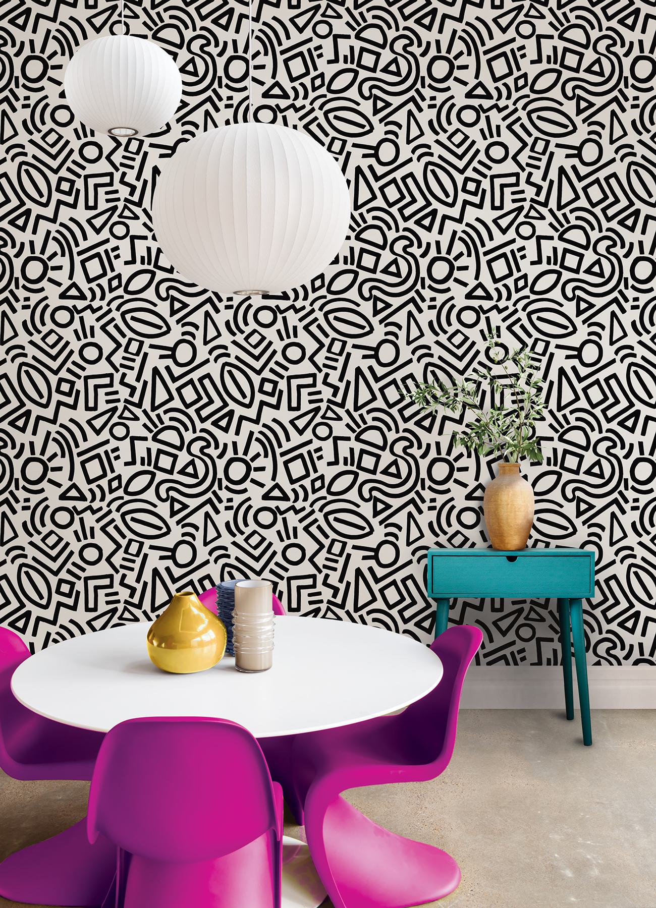 Black Doodle Abstract Peel & Stick Wallpaper