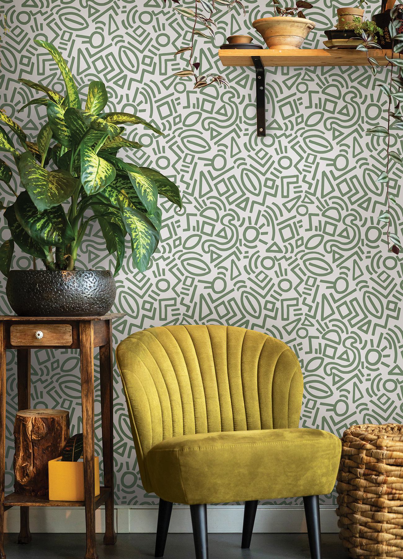 Sage Doodle Abstract Peel & Stick Wallpaper