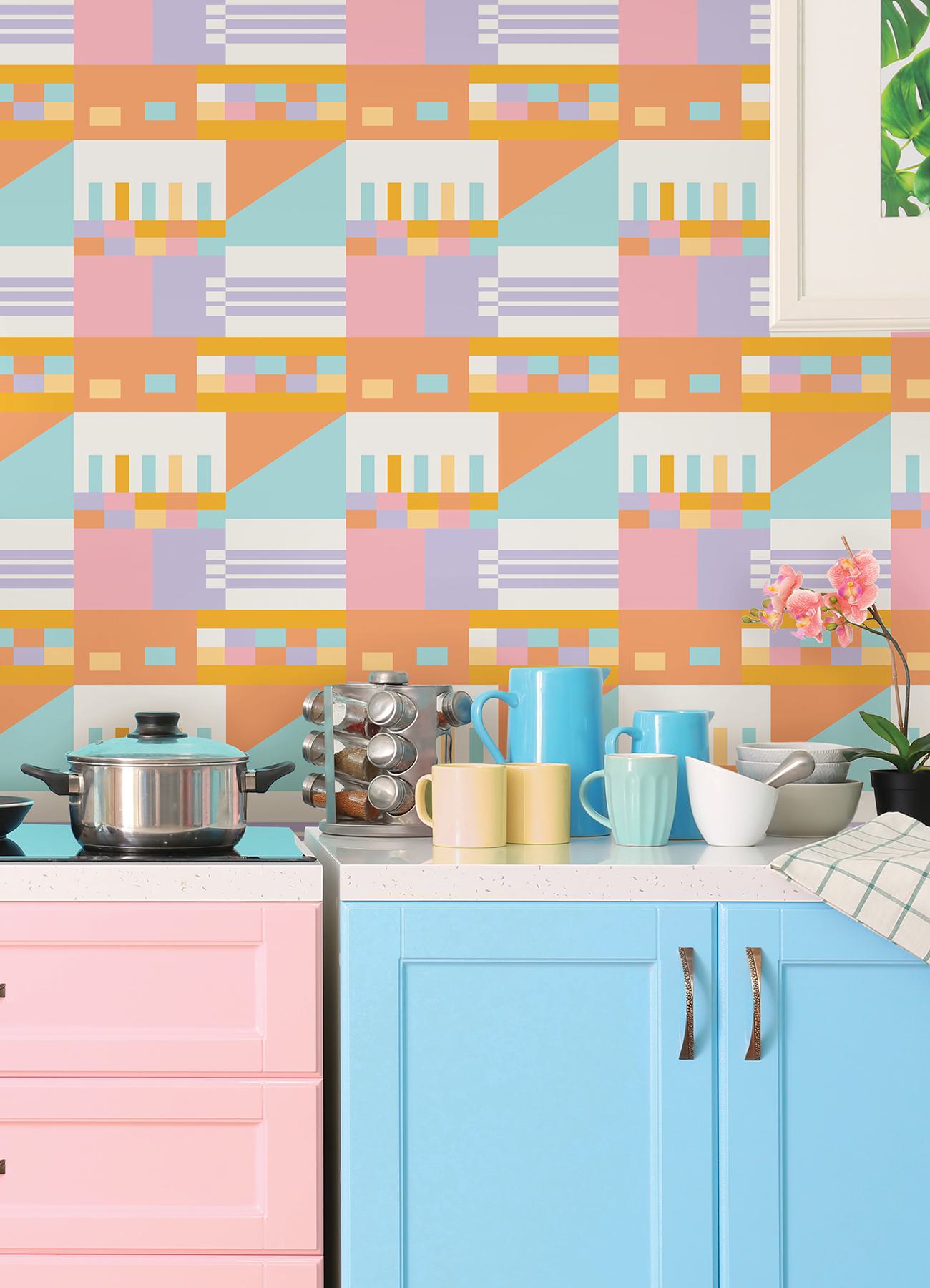 Multi Warm Kiki Shapes Peel & Stick Wallpaper