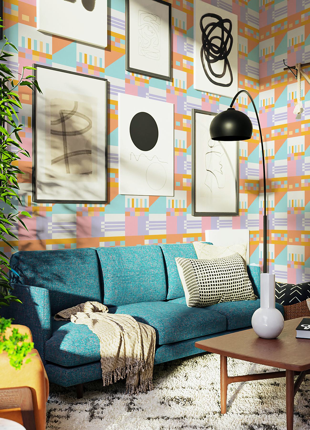 Multi Warm Kiki Shapes Peel & Stick Wallpaper