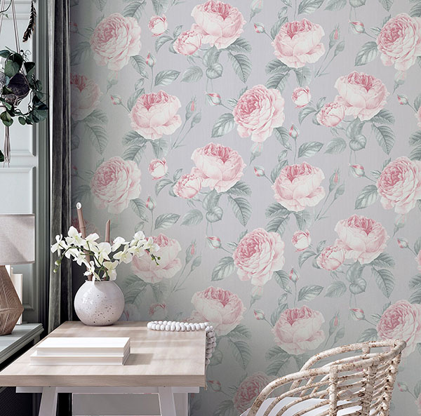 Rosaline Light Grey Floral Wallpaper
