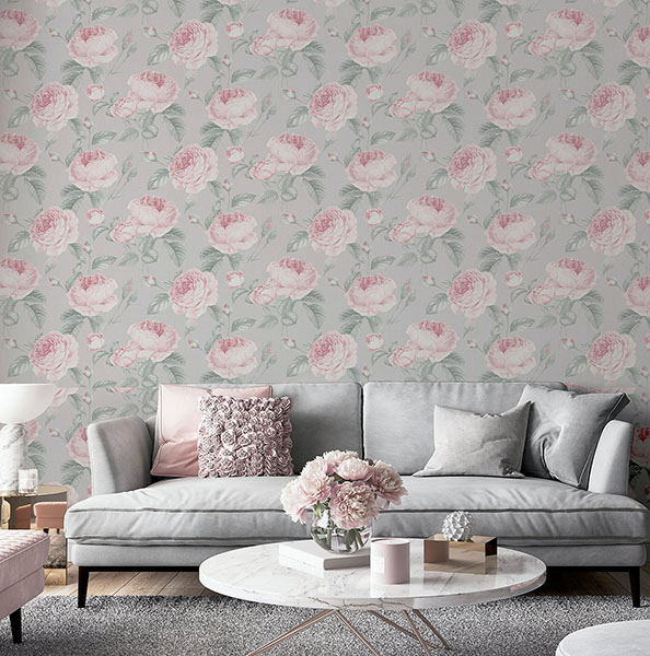 Rosaline Light Grey Floral Wallpaper