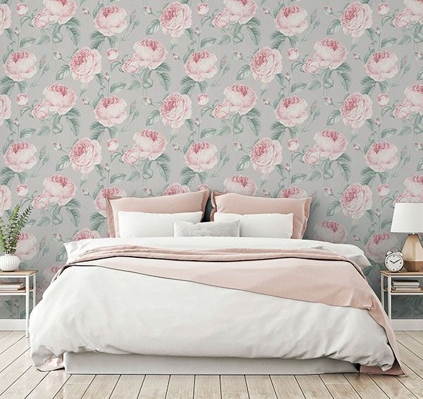 Rosaline Light Grey Floral Wallpaper