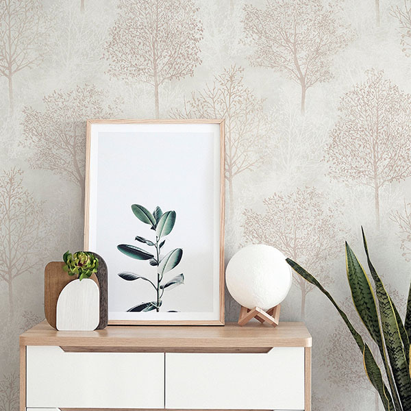 Agatha Beige Trees Wallpaper