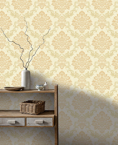 Harriet Khaki Damask Wallpaper