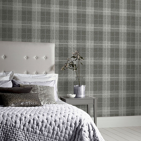 Hector Charcoal Plaid Wallpaper