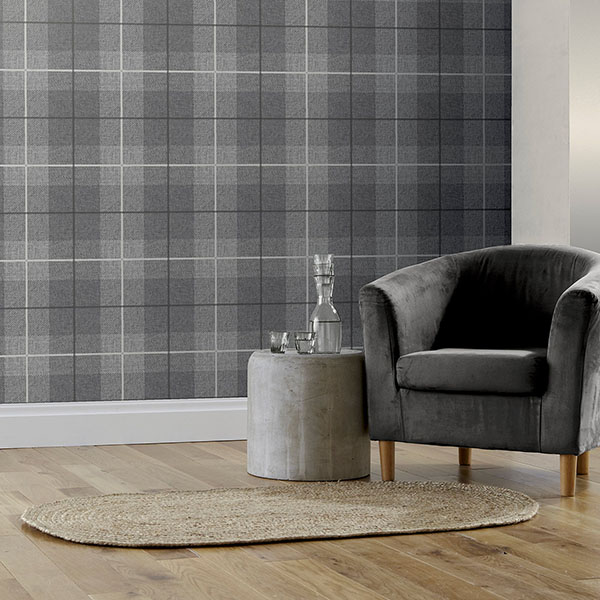 Hector Charcoal Plaid Wallpaper