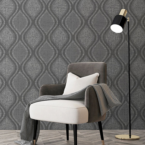 Ignatius Charcoal Ogee Wallpaper