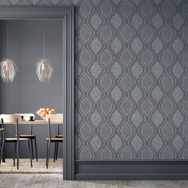 Ignatius Charcoal Ogee Wallpaper