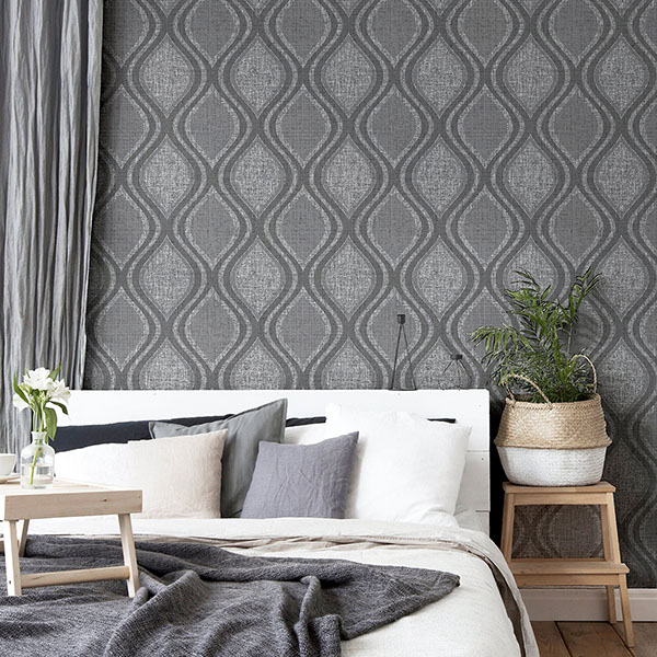 Ignatius Charcoal Ogee Wallpaper