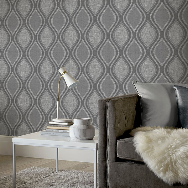 Ignatius Charcoal Ogee Wallpaper