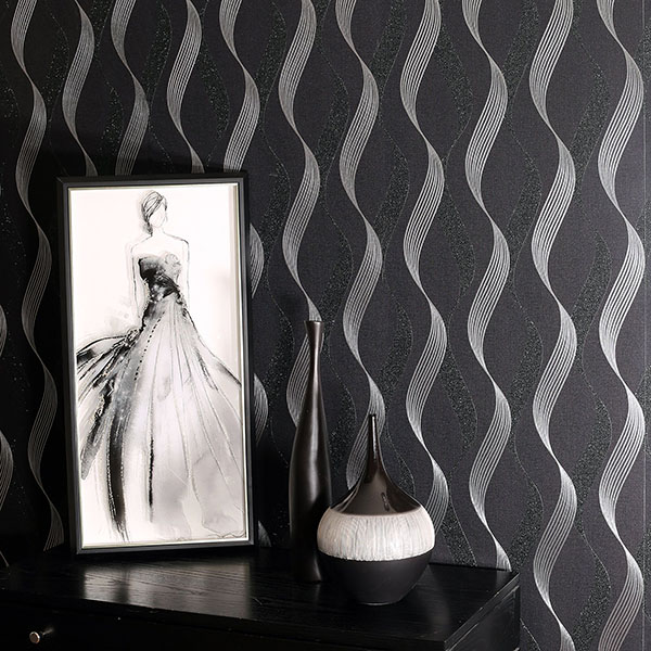 Wilhelmina Black Ribbon Wallpaper