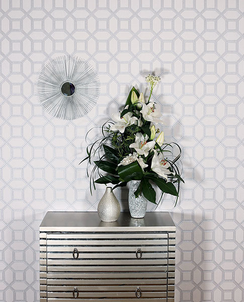 Marjorie Silver Trellis Wallpaper