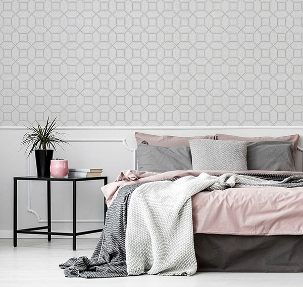 Marjorie Silver Trellis Wallpaper