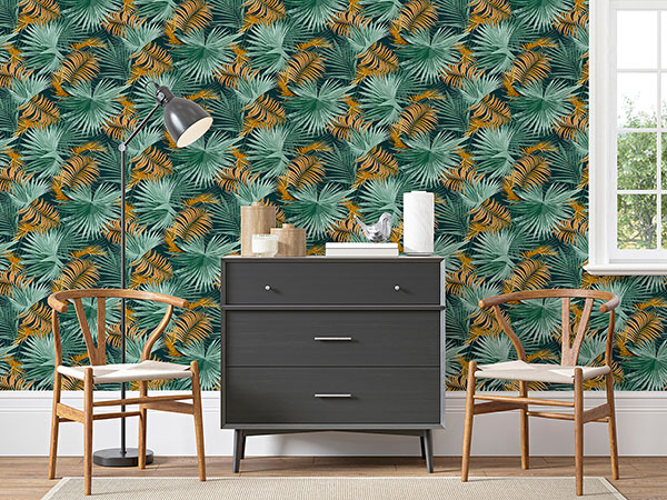 Esau Teal Jungle Palms Wallpaper