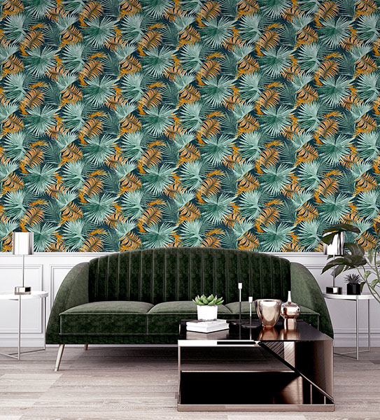 Esau Teal Jungle Palms Wallpaper