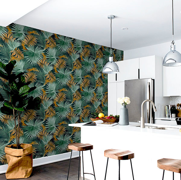 Esau Teal Jungle Palms Wallpaper