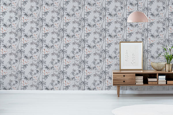 Arisu Grey Birds and Bamboo Wallpaper