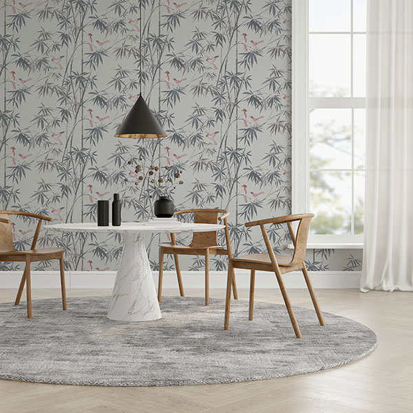 Arisu Grey Birds and Bamboo Wallpaper