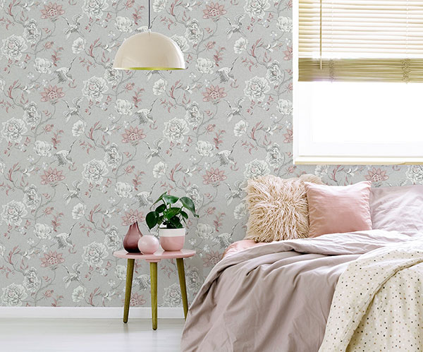 Maggie Light Grey Cranes Wallpaper
