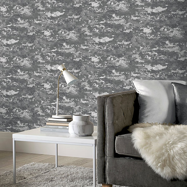 Mercer Dark Grey Patina Wallpaper