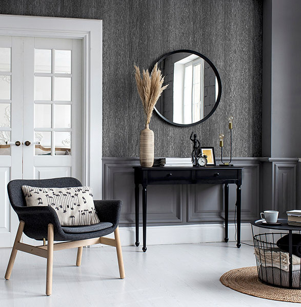 Ephraim Charcoal Radiance Plain Wallpaper