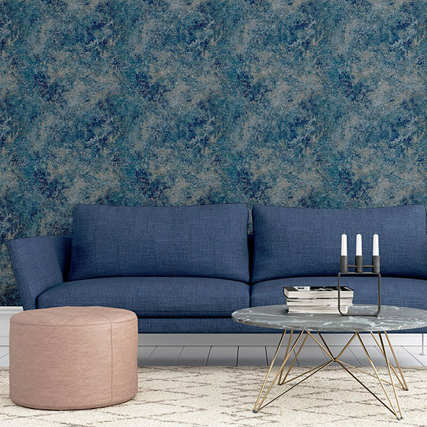 Gideon Dark Blue Distressed Wallpaper