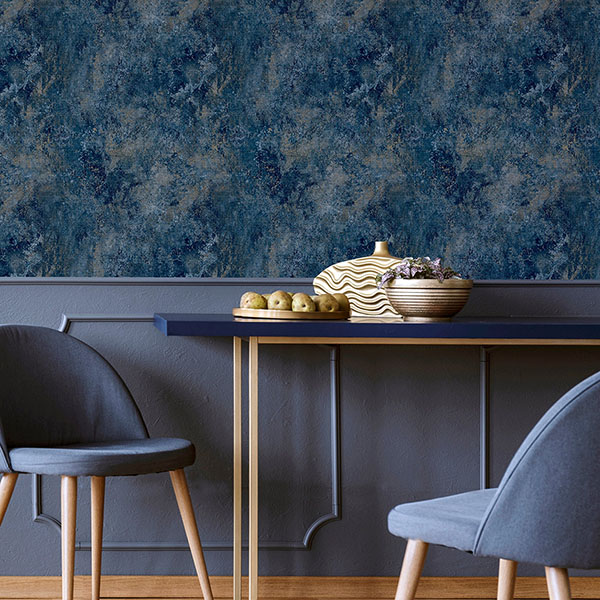 Gideon Dark Blue Distressed Wallpaper