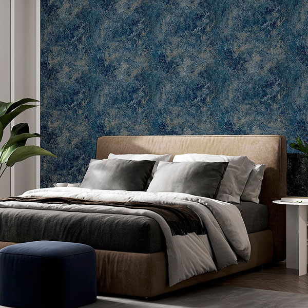 Gideon Dark Blue Distressed Wallpaper