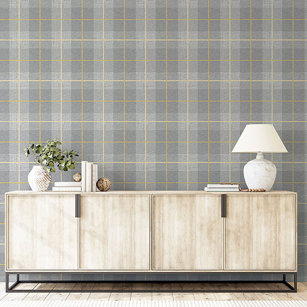 Hector Grey Plaid Wallpaper