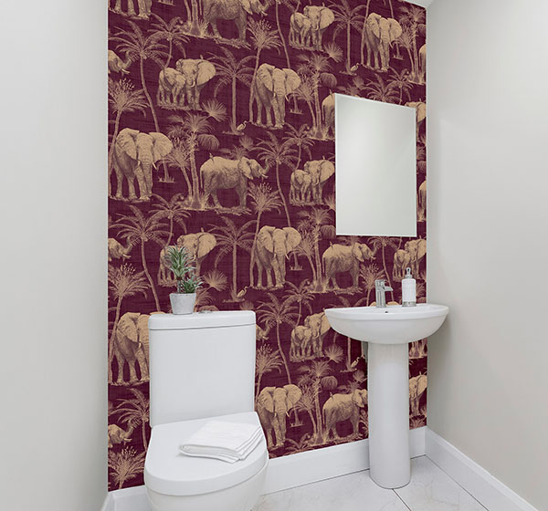 Adelia Maroon Elephant Grove Wallpaper