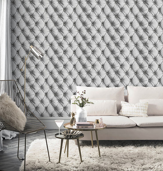 Ella Silver Tufted Wallpaper