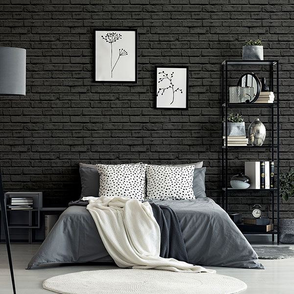 Abner Black Brick Wallpaper