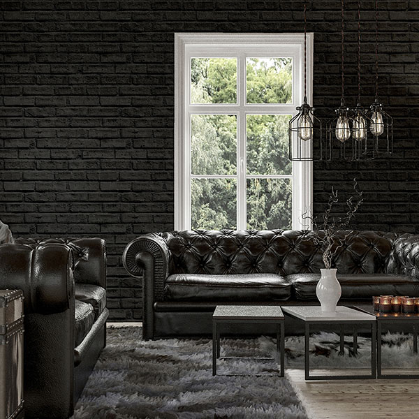 Abner Black Brick Wallpaper