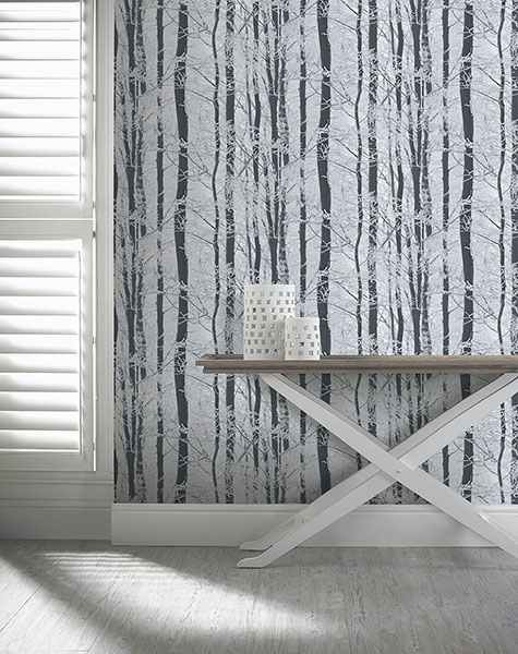 Frosted Silver Winter Grove Wallpaper