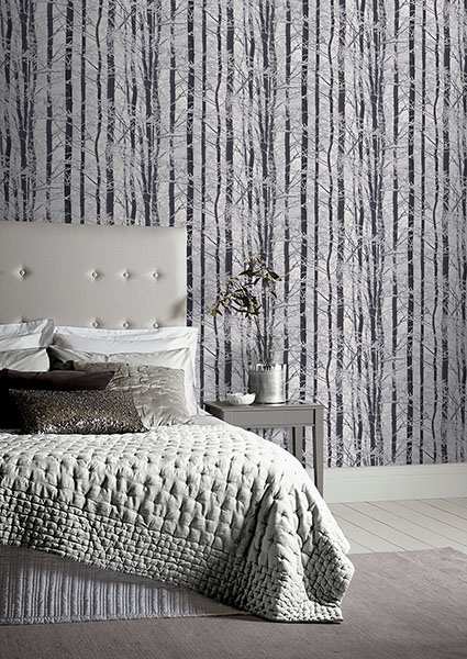 Frosted Silver Winter Grove Wallpaper