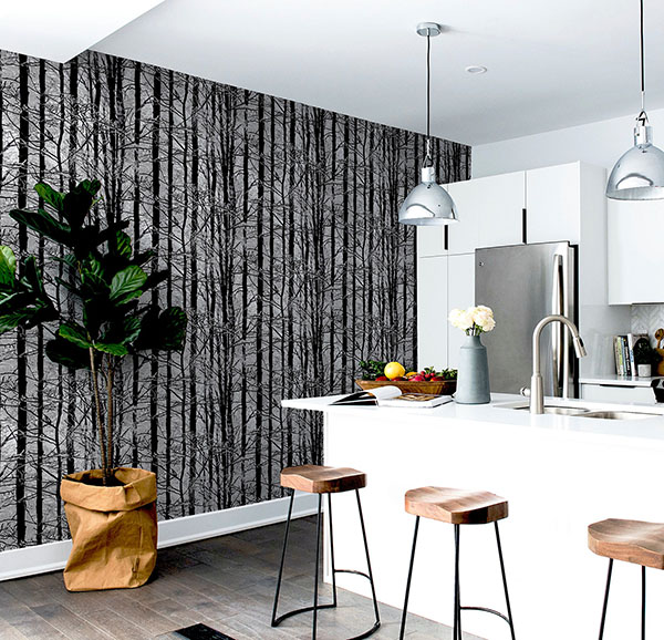 Frosted Silver Winter Grove Wallpaper