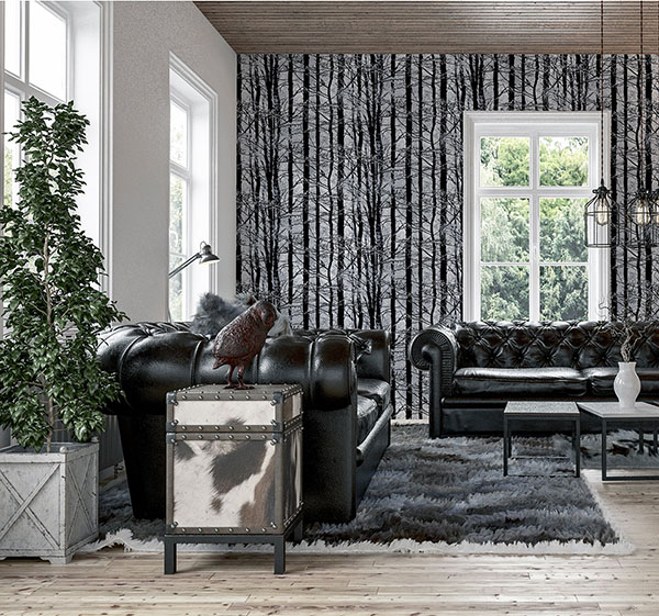 Frosted Silver Winter Grove Wallpaper