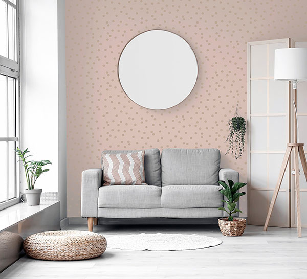 Priscella Blush Polka Dot Wallpaper