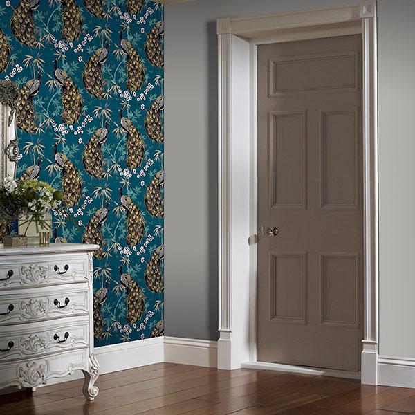 Takara Teal Opulent Peacock Wallpaper