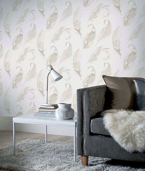 Natsuko Metallic Feathers Wallpaper