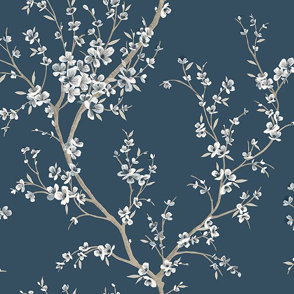 Kaia Blue Flowering Tree Wallpaper