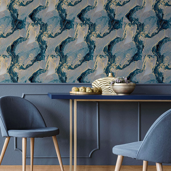 Ursula Dark Blue Abstract Wallpaper